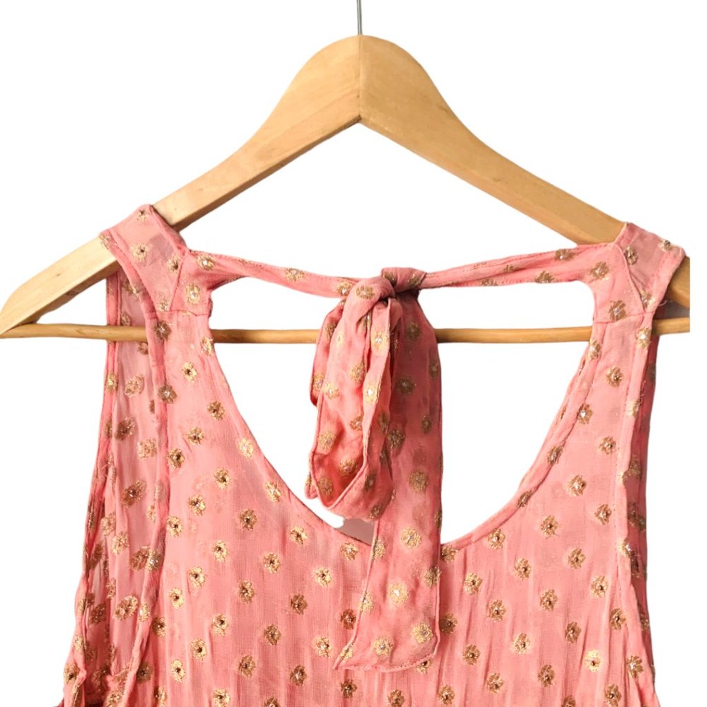 Free People Rose Pink Metallic Sophia Slip Dress Back Tie - Picture 10 of 11